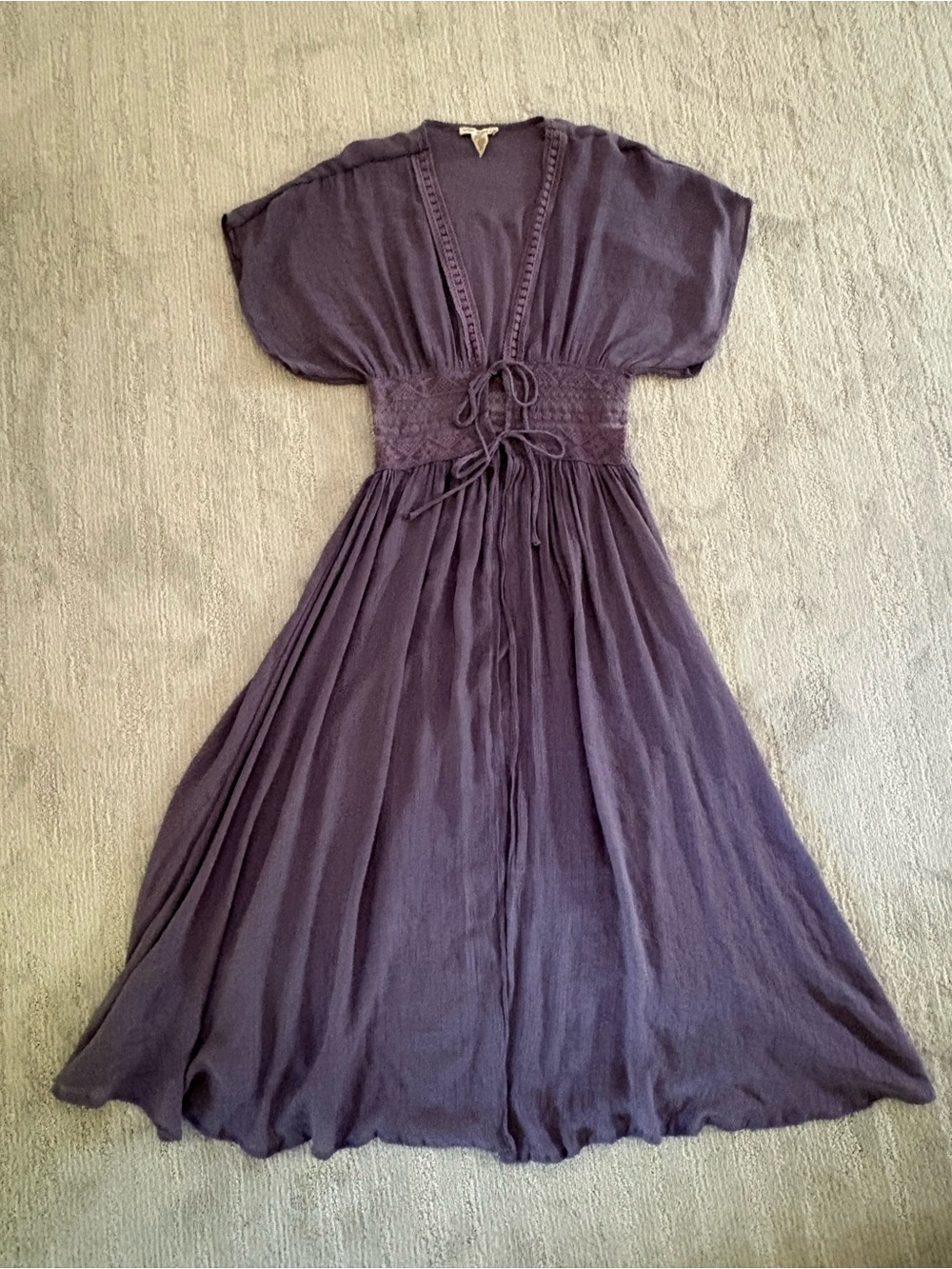 Indigo Thread Co Bohemian Purple Cinch Waist Maxi CoverUp/Dress Size M Lagenlook